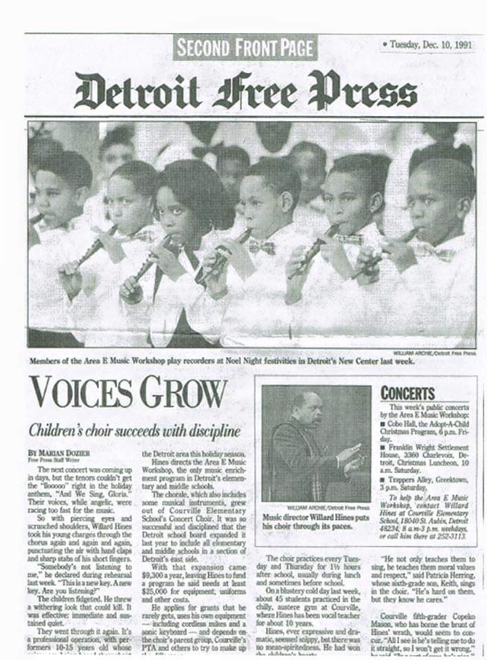 Detroit Free Press clipping, Voices Grow, December 10, 1991